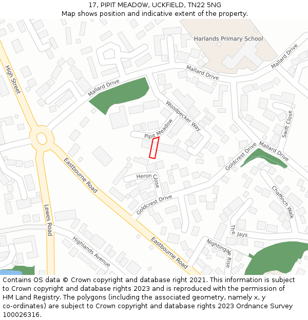 17, PIPIT MEADOW, UCKFIELD, TN22 5NG: Location map and indicative extent of plot