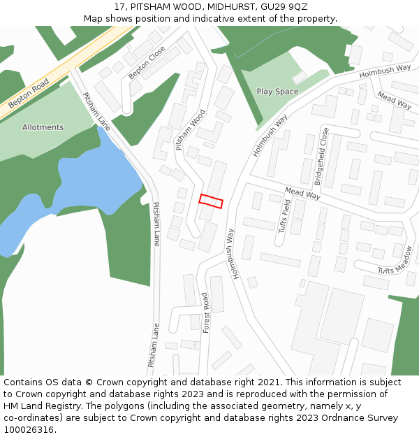 17, PITSHAM WOOD, MIDHURST, GU29 9QZ: Location map and indicative extent of plot