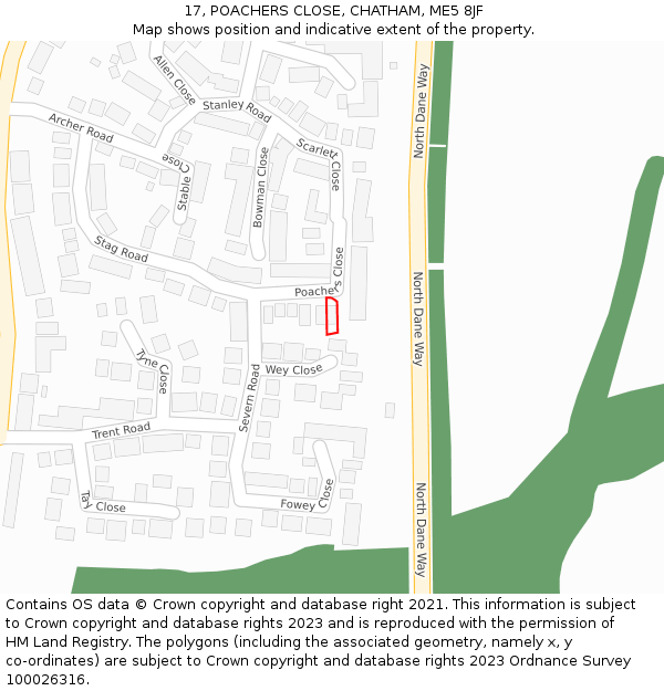 17, POACHERS CLOSE, CHATHAM, ME5 8JF: Location map and indicative extent of plot