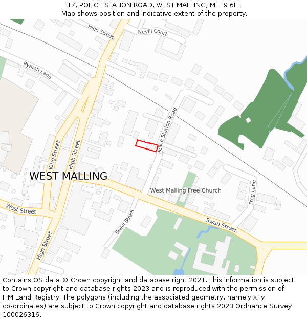 17, POLICE STATION ROAD, WEST MALLING, ME19 6LL: Location map and indicative extent of plot