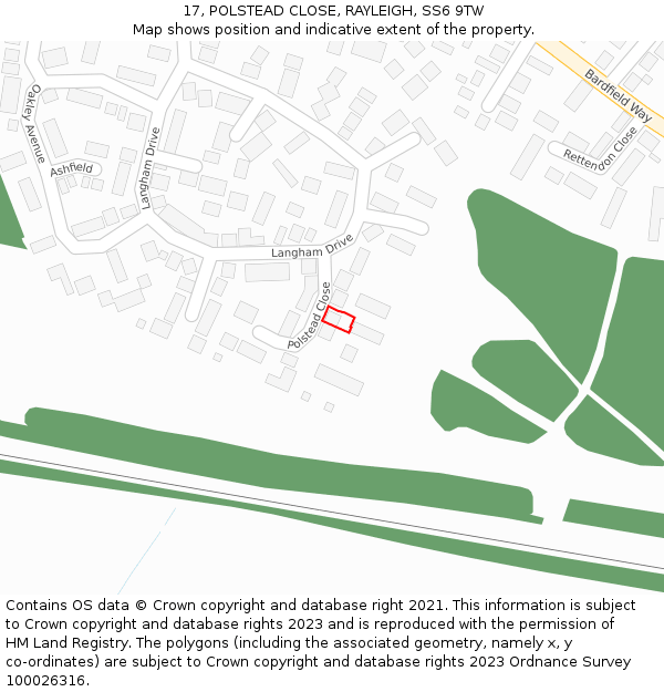 17, POLSTEAD CLOSE, RAYLEIGH, SS6 9TW: Location map and indicative extent of plot