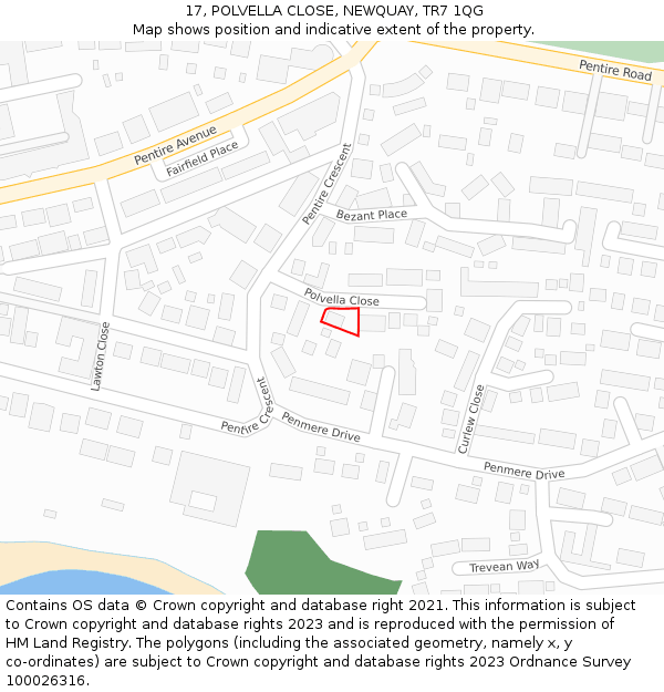 17, POLVELLA CLOSE, NEWQUAY, TR7 1QG: Location map and indicative extent of plot