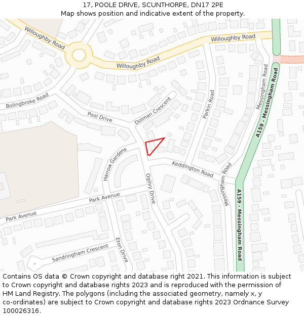 17, POOLE DRIVE, SCUNTHORPE, DN17 2PE: Location map and indicative extent of plot