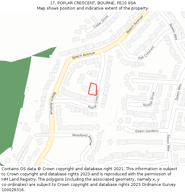 17, POPLAR CRESCENT, BOURNE, PE10 9SA: Location map and indicative extent of plot