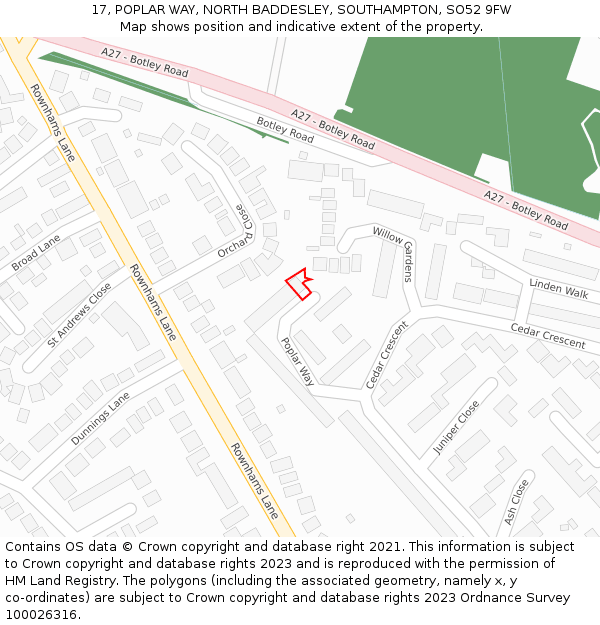 17, POPLAR WAY, NORTH BADDESLEY, SOUTHAMPTON, SO52 9FW: Location map and indicative extent of plot