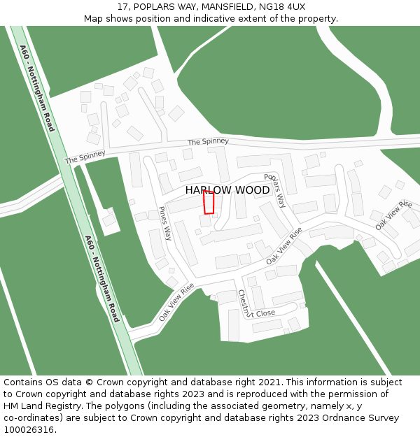 17, POPLARS WAY, MANSFIELD, NG18 4UX: Location map and indicative extent of plot