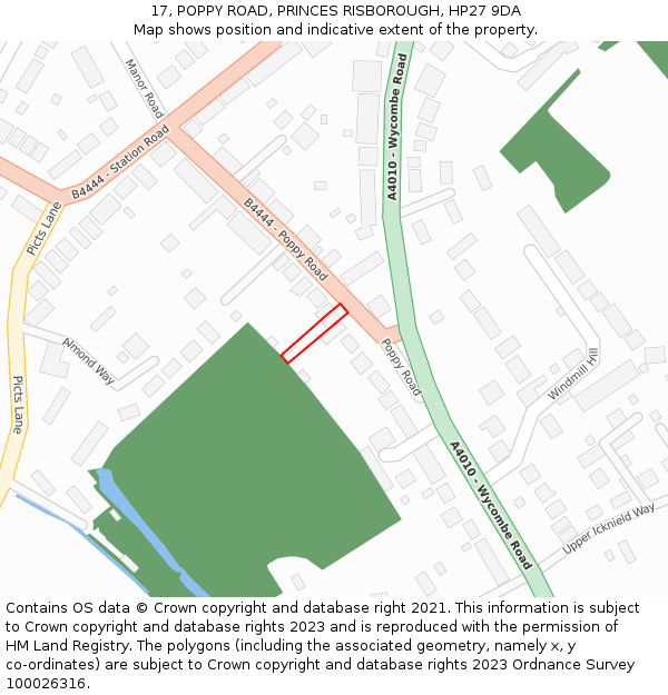 17, POPPY ROAD, PRINCES RISBOROUGH, HP27 9DA: Location map and indicative extent of plot