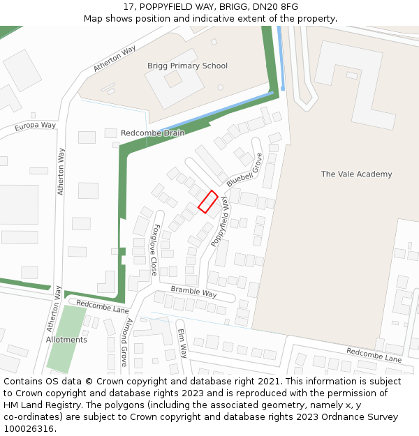 17, POPPYFIELD WAY, BRIGG, DN20 8FG: Location map and indicative extent of plot