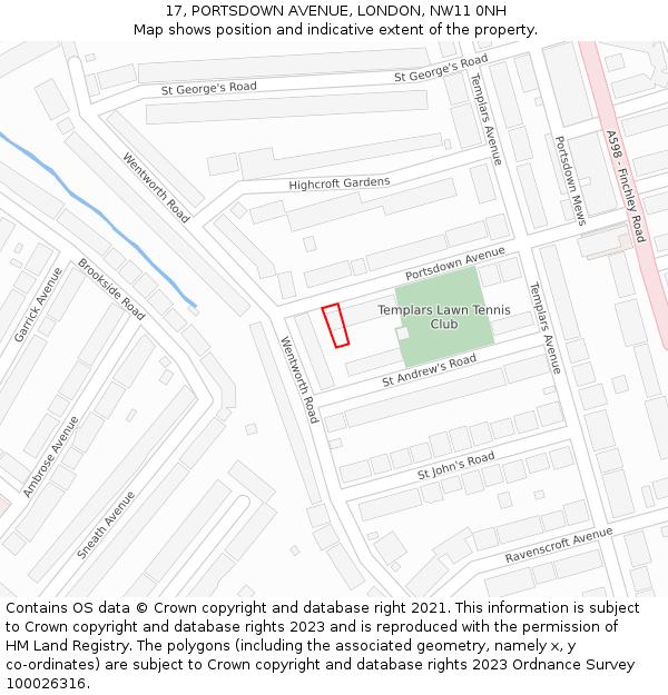 17, PORTSDOWN AVENUE, LONDON, NW11 0NH: Location map and indicative extent of plot