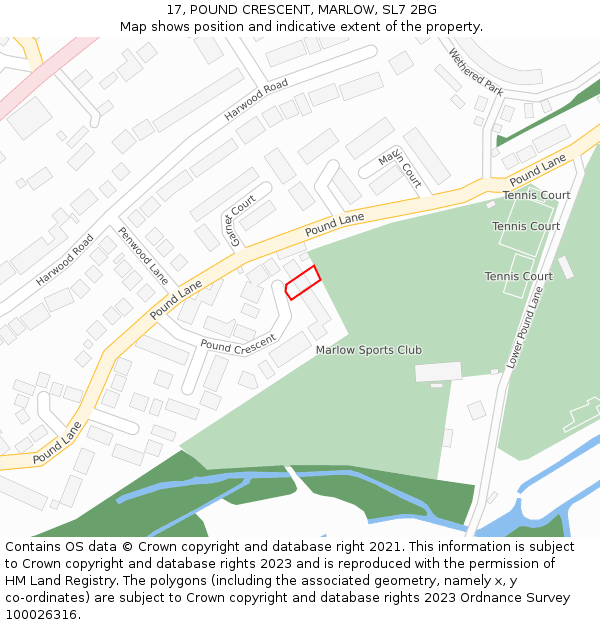 17, POUND CRESCENT, MARLOW, SL7 2BG: Location map and indicative extent of plot