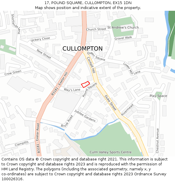 17, POUND SQUARE, CULLOMPTON, EX15 1DN: Location map and indicative extent of plot