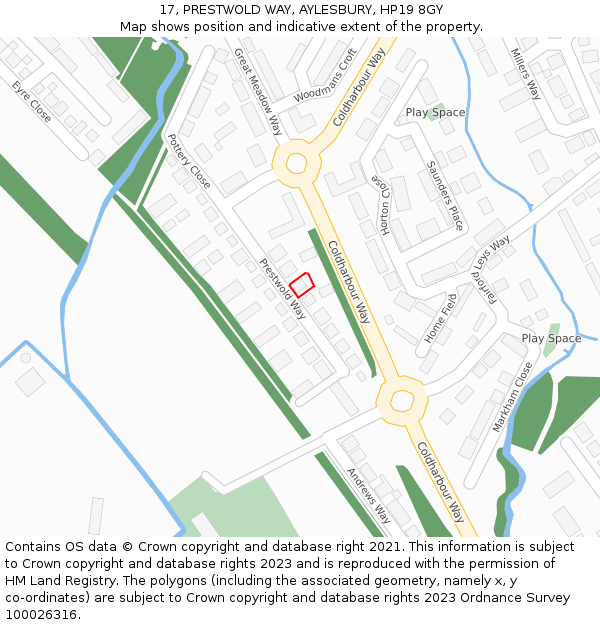 17, PRESTWOLD WAY, AYLESBURY, HP19 8GY: Location map and indicative extent of plot