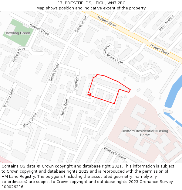 17, PRIESTFIELDS, LEIGH, WN7 2RG: Location map and indicative extent of plot