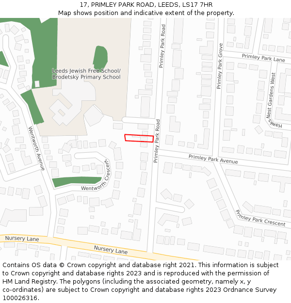 17, PRIMLEY PARK ROAD, LEEDS, LS17 7HR: Location map and indicative extent of plot