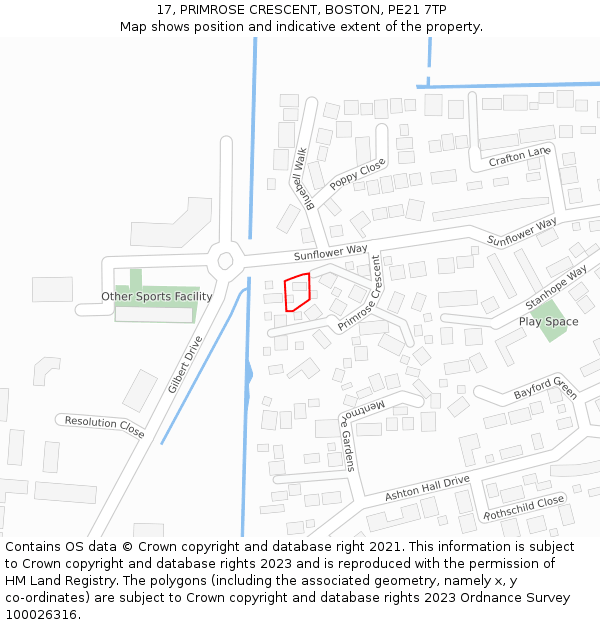 17, PRIMROSE CRESCENT, BOSTON, PE21 7TP: Location map and indicative extent of plot