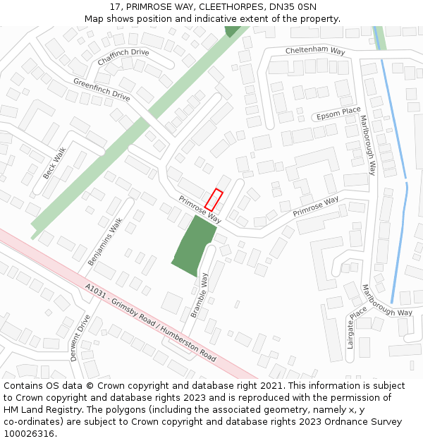 17, PRIMROSE WAY, CLEETHORPES, DN35 0SN: Location map and indicative extent of plot