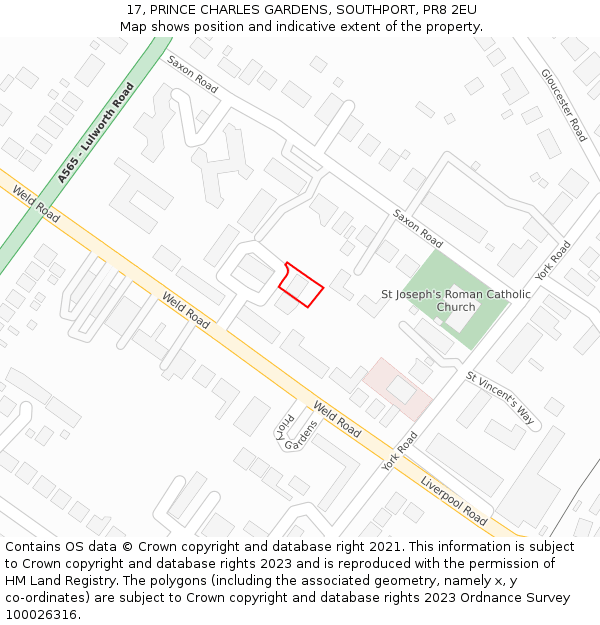 17, PRINCE CHARLES GARDENS, SOUTHPORT, PR8 2EU: Location map and indicative extent of plot