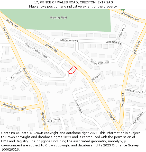 17, PRINCE OF WALES ROAD, CREDITON, EX17 2AG: Location map and indicative extent of plot