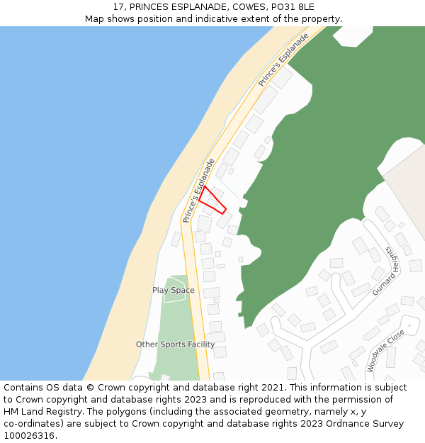 17, PRINCES ESPLANADE, COWES, PO31 8LE: Location map and indicative extent of plot