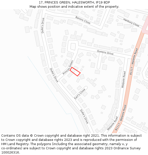 17, PRINCES GREEN, HALESWORTH, IP19 8DP: Location map and indicative extent of plot