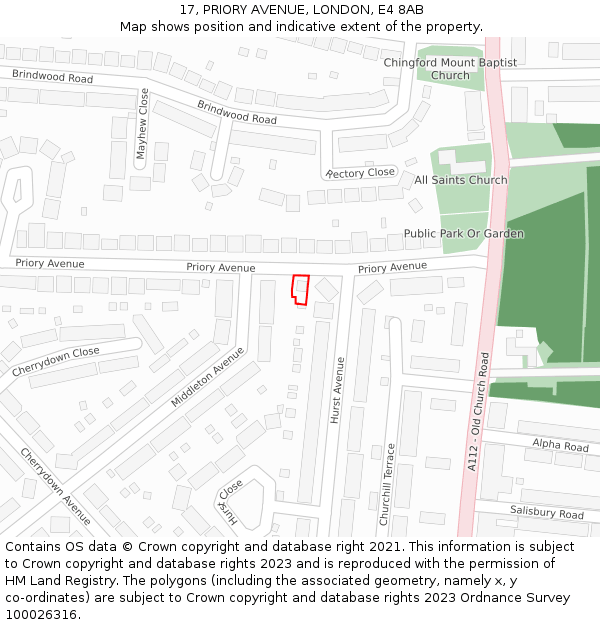 17, PRIORY AVENUE, LONDON, E4 8AB: Location map and indicative extent of plot