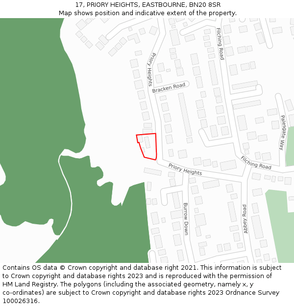 17, PRIORY HEIGHTS, EASTBOURNE, BN20 8SR: Location map and indicative extent of plot