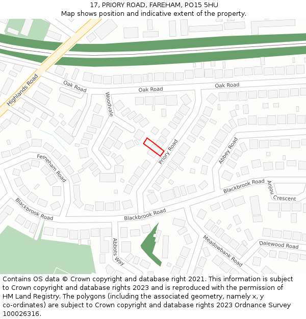 17, PRIORY ROAD, FAREHAM, PO15 5HU: Location map and indicative extent of plot