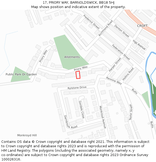 17, PRIORY WAY, BARNOLDSWICK, BB18 5HJ: Location map and indicative extent of plot