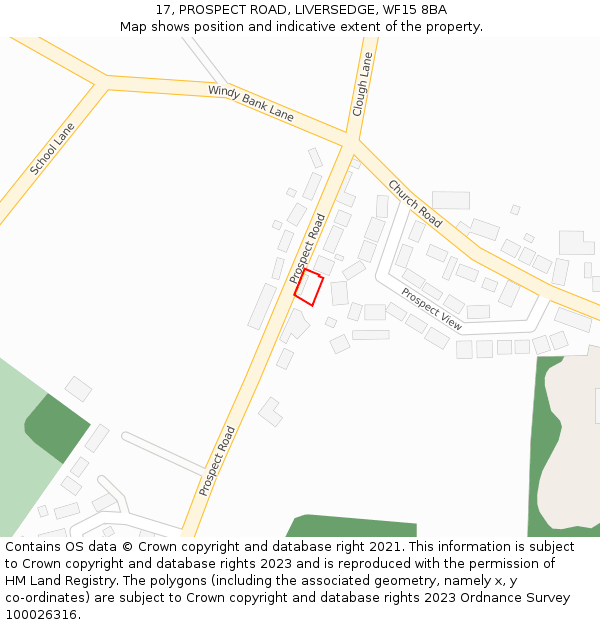 17, PROSPECT ROAD, LIVERSEDGE, WF15 8BA: Location map and indicative extent of plot