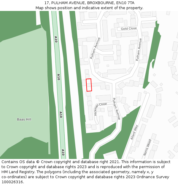 17, PULHAM AVENUE, BROXBOURNE, EN10 7TA: Location map and indicative extent of plot