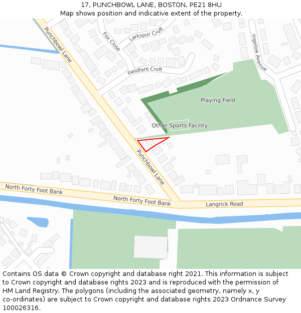 17, PUNCHBOWL LANE, BOSTON, PE21 8HU: Location map and indicative extent of plot