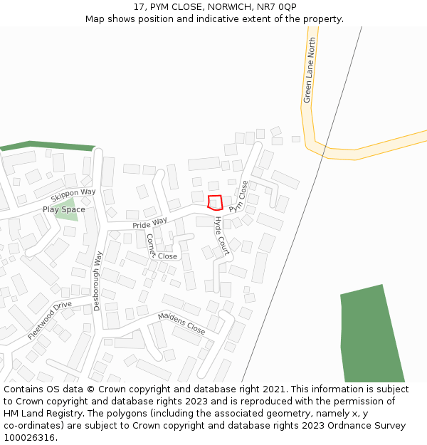 17, PYM CLOSE, NORWICH, NR7 0QP: Location map and indicative extent of plot