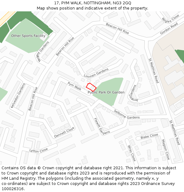 17, PYM WALK, NOTTINGHAM, NG3 2GQ: Location map and indicative extent of plot