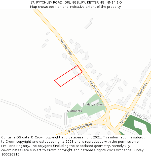 17, PYTCHLEY ROAD, ORLINGBURY, KETTERING, NN14 1JQ: Location map and indicative extent of plot