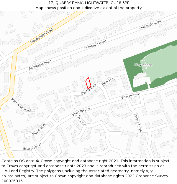 17, QUARRY BANK, LIGHTWATER, GU18 5PE: Location map and indicative extent of plot