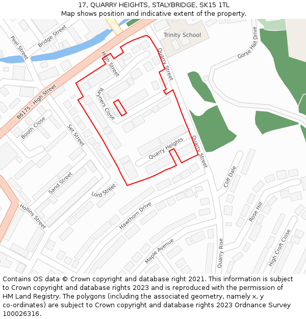 17, QUARRY HEIGHTS, STALYBRIDGE, SK15 1TL: Location map and indicative extent of plot