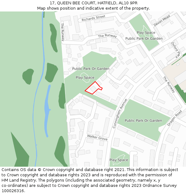 17, QUEEN BEE COURT, HATFIELD, AL10 9PR: Location map and indicative extent of plot