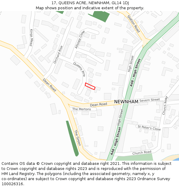 17, QUEENS ACRE, NEWNHAM, GL14 1DJ: Location map and indicative extent of plot