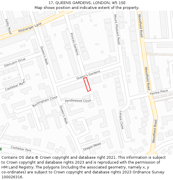 17, QUEENS GARDENS, LONDON, W5 1SE: Location map and indicative extent of plot