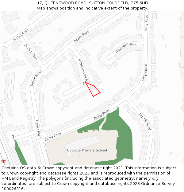 17, QUEENSWOOD ROAD, SUTTON COLDFIELD, B75 6UB: Location map and indicative extent of plot