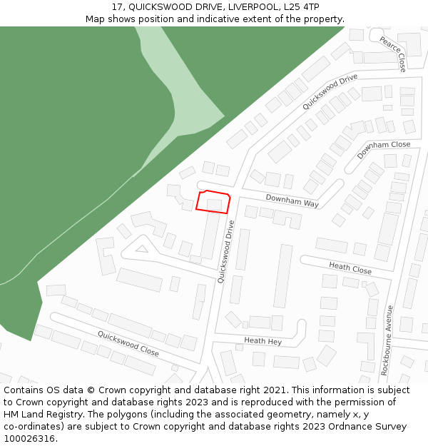 17, QUICKSWOOD DRIVE, LIVERPOOL, L25 4TP: Location map and indicative extent of plot