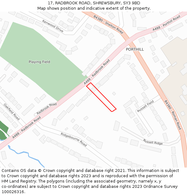 17, RADBROOK ROAD, SHREWSBURY, SY3 9BD: Location map and indicative extent of plot