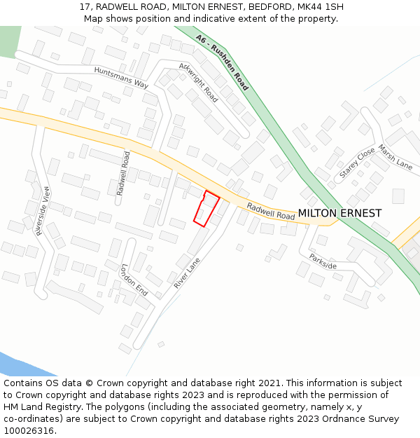 17, RADWELL ROAD, MILTON ERNEST, BEDFORD, MK44 1SH: Location map and indicative extent of plot