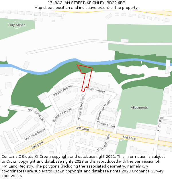 17, RAGLAN STREET, KEIGHLEY, BD22 6BE: Location map and indicative extent of plot