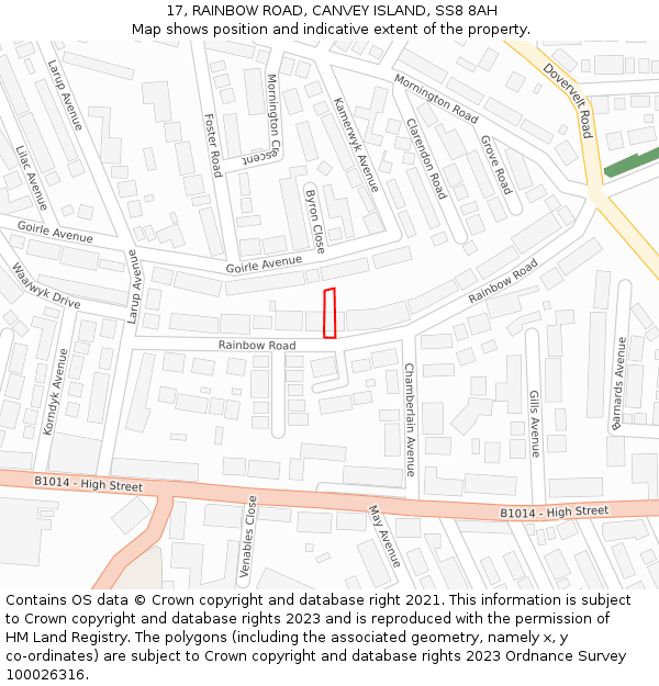 17, RAINBOW ROAD, CANVEY ISLAND, SS8 8AH: Location map and indicative extent of plot