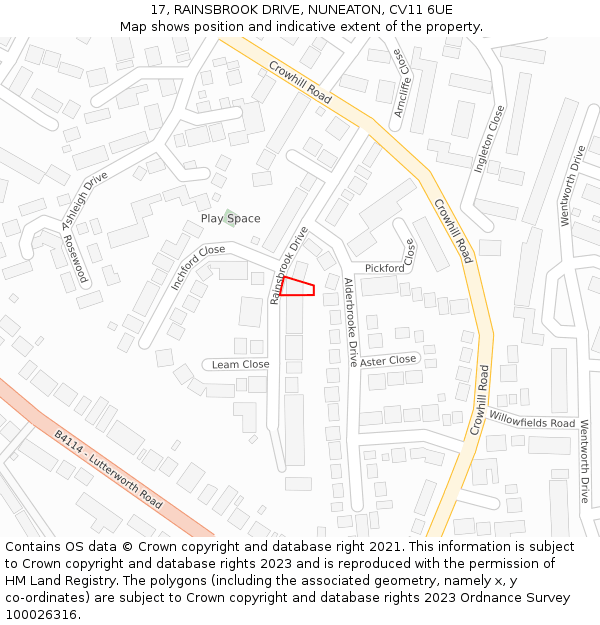 17, RAINSBROOK DRIVE, NUNEATON, CV11 6UE: Location map and indicative extent of plot