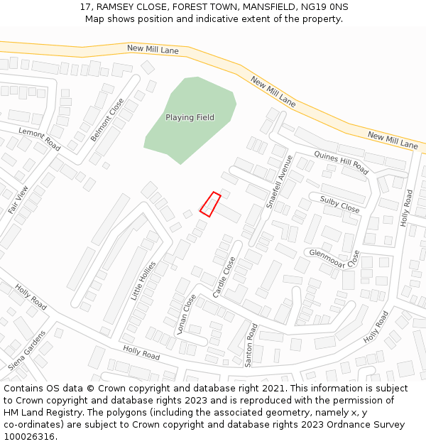 17, RAMSEY CLOSE, FOREST TOWN, MANSFIELD, NG19 0NS: Location map and indicative extent of plot