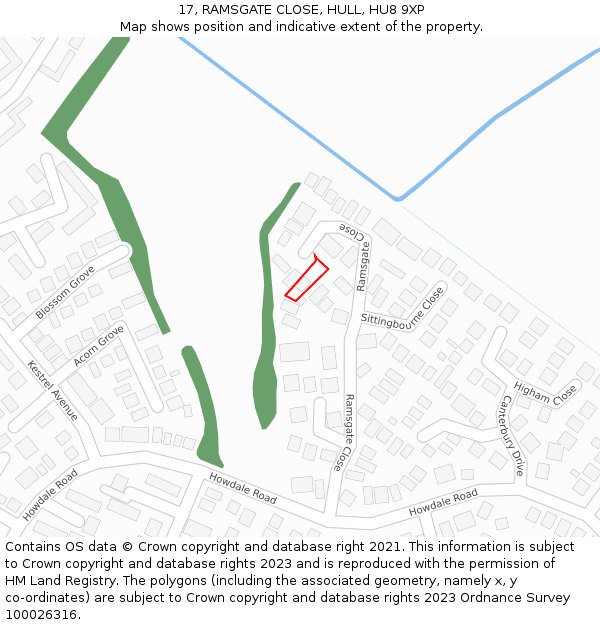 17, RAMSGATE CLOSE, HULL, HU8 9XP: Location map and indicative extent of plot