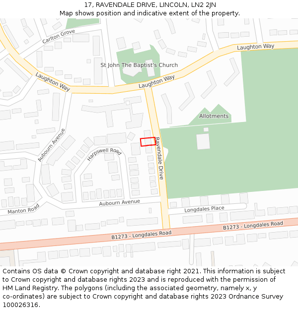 17, RAVENDALE DRIVE, LINCOLN, LN2 2JN: Location map and indicative extent of plot