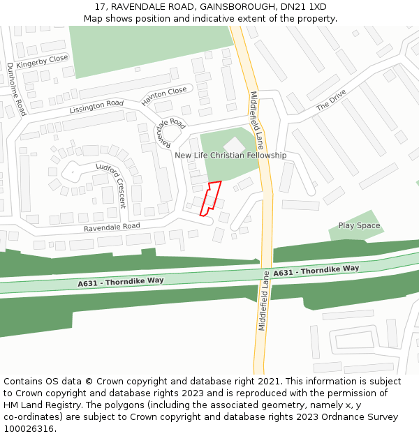 17, RAVENDALE ROAD, GAINSBOROUGH, DN21 1XD: Location map and indicative extent of plot